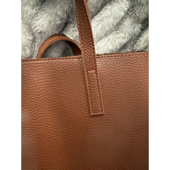 Vince Camuto Vegan Leather Tote Laptop Bag Brown Black Stripe Shopper 11 X 17 - Picture 4 of 8